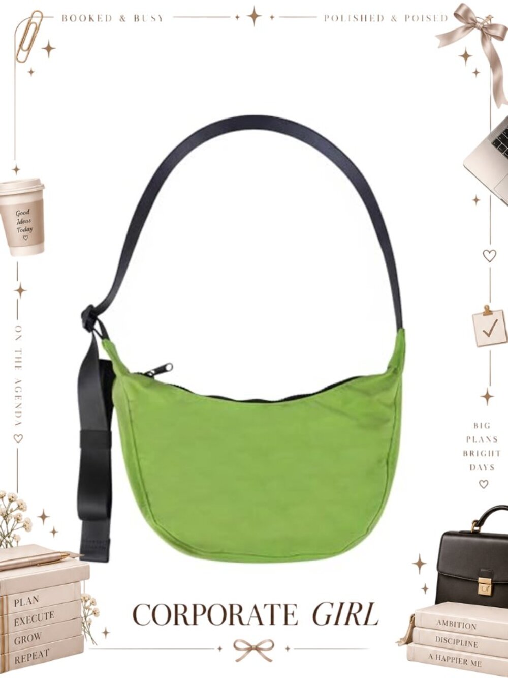 Nylon Crescent Crossbody Bag Adjustable Strap Dual Pockets